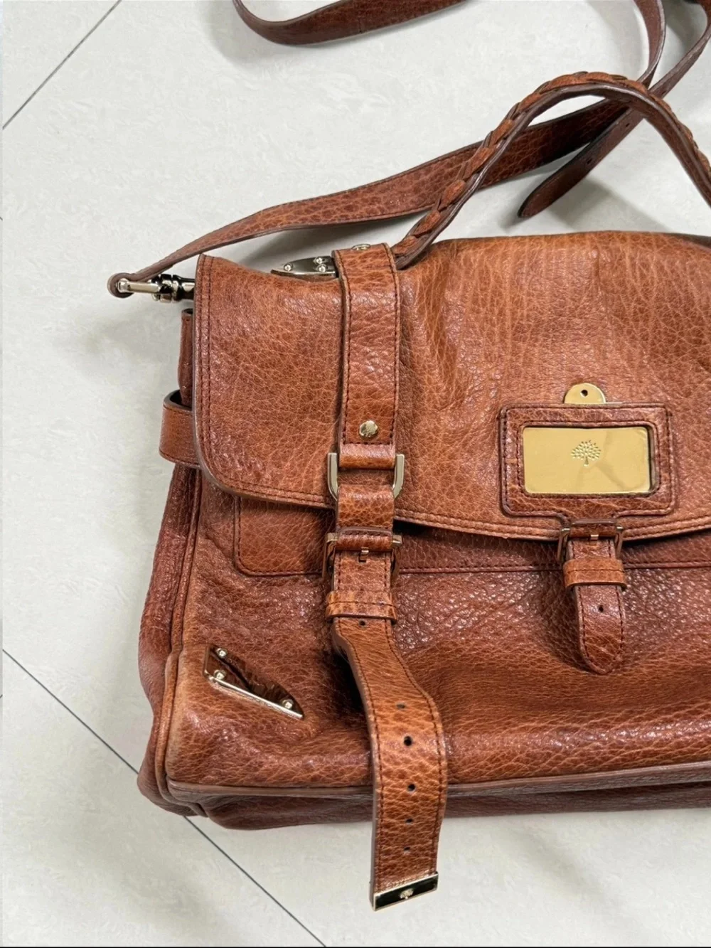 Mulberry Chestnut Brown Leather Messenger Bag with Top Handle